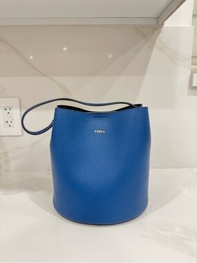 Furla Cobalt Pebbled Leather Bucket Shoulder Bag